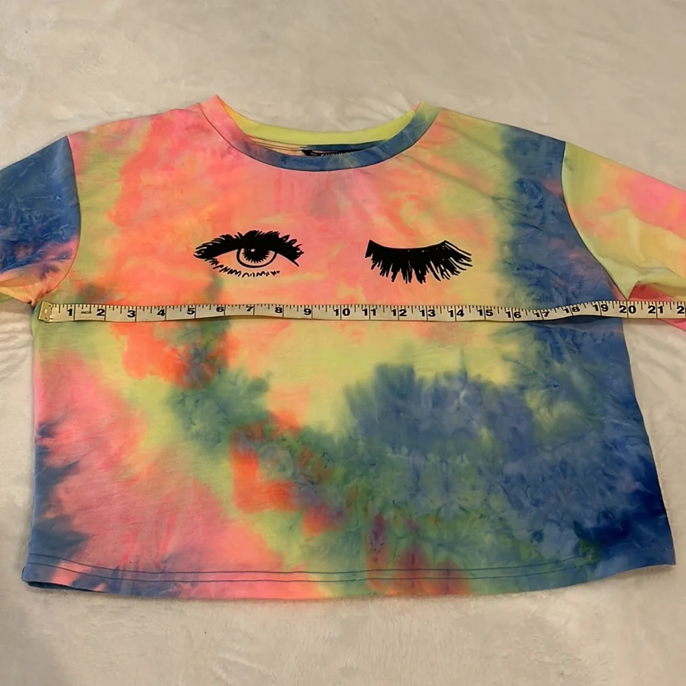 Shein Tie Dye Eye Wink Eyelash Crop Long Sleeve Top Size Medium - Picture 5 of 7